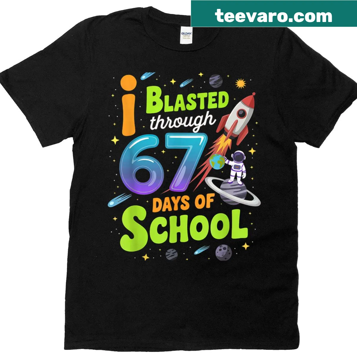 Funny kids t-shirt with a space-themed school graphic — on a men's t-shirt