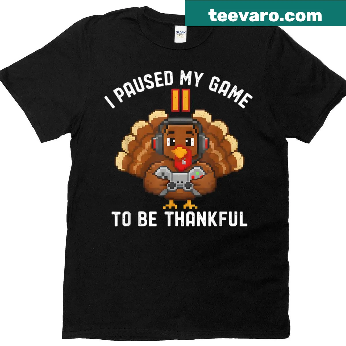 Funny gamer Thanksgiving t-shirt with turkey graphic — on a men's t-shirt
