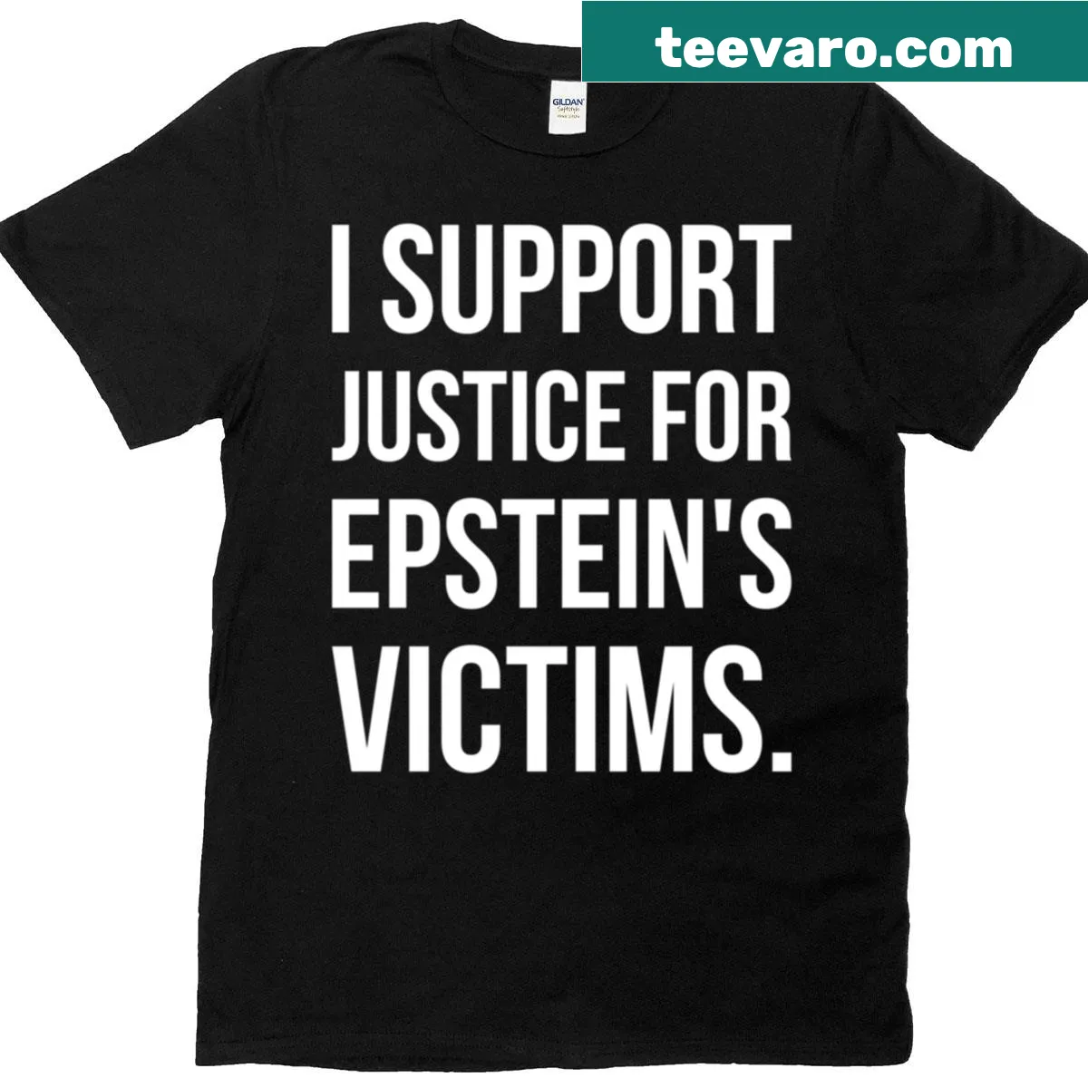 Text 'I Support Justice For Epsteins Victims' on t-shirt — on a men's t-shirt