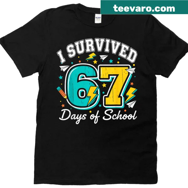 Funny t-shirt with 'I Survived 67 Days Of School' statement