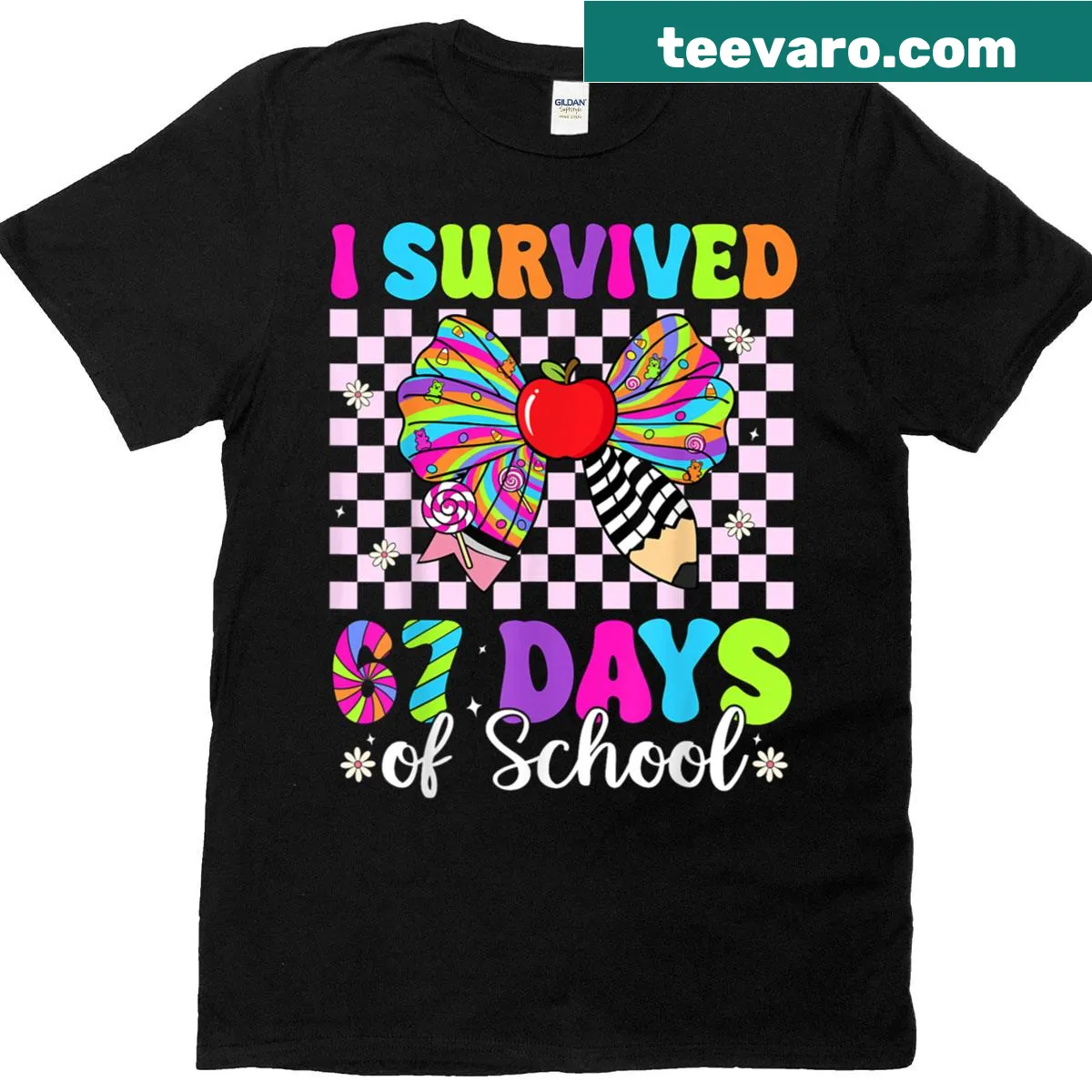 Funny T-shirt with text: I Survived 67 Days Of School — on a men's t-shirt