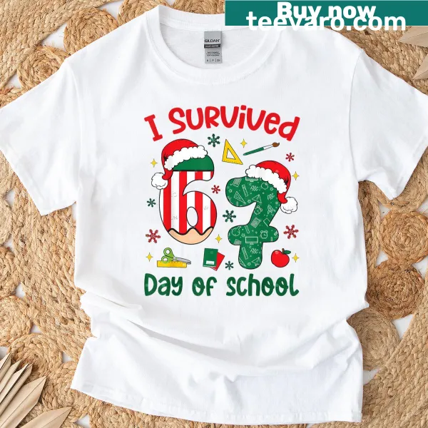 Funny T-shirt for students about surviving school days before Christmas