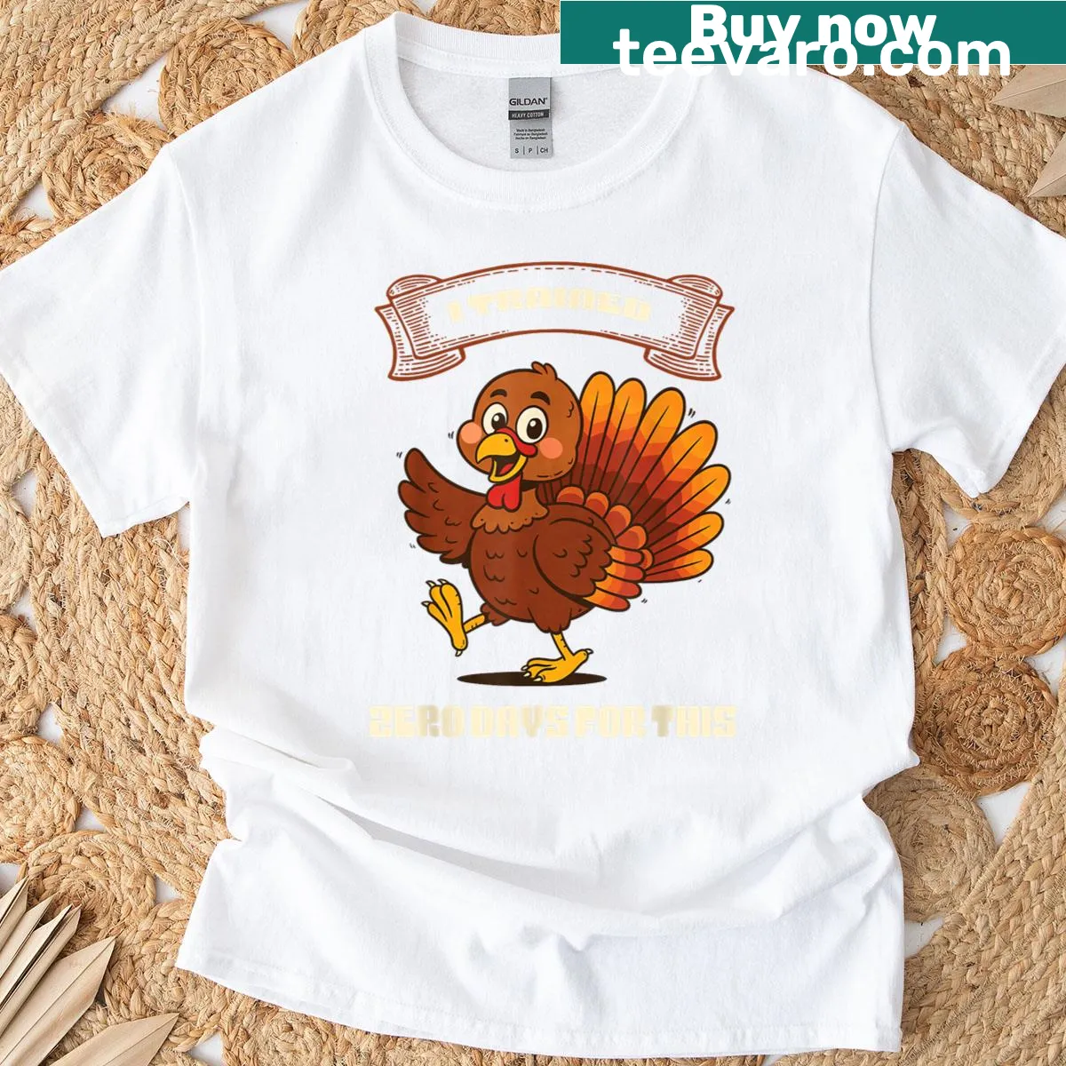 Funny Thanksgiving t-shirt with turkey graphic and humorous text — on a men's t-shirt