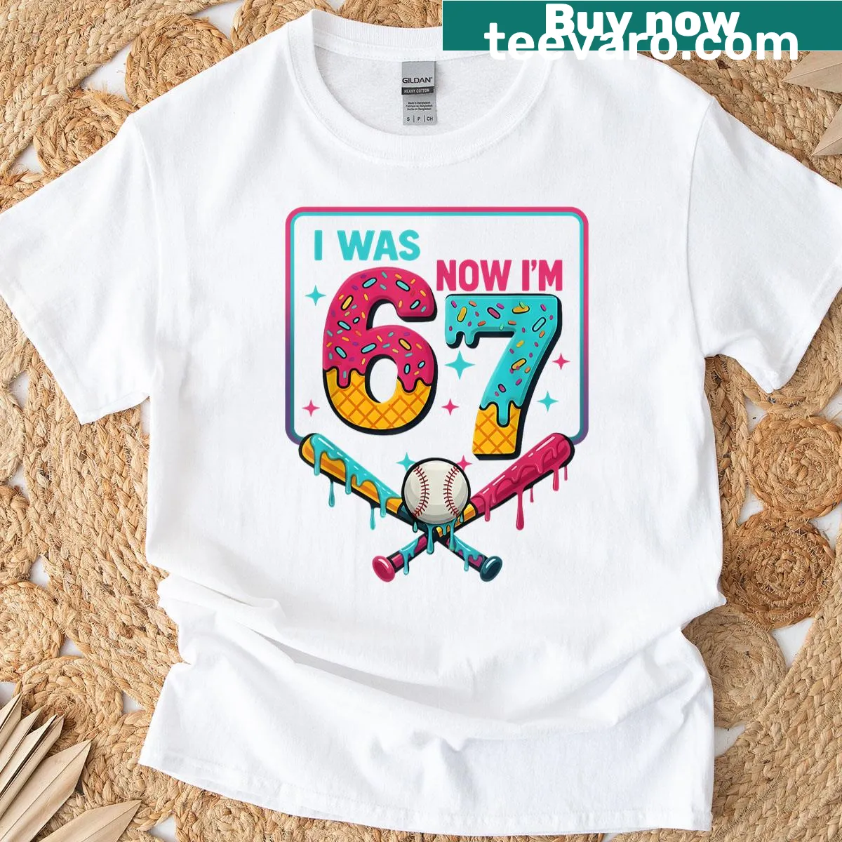 Birthday t-shirt featuring ice cream drip and baseball design — on a men's t-shirt