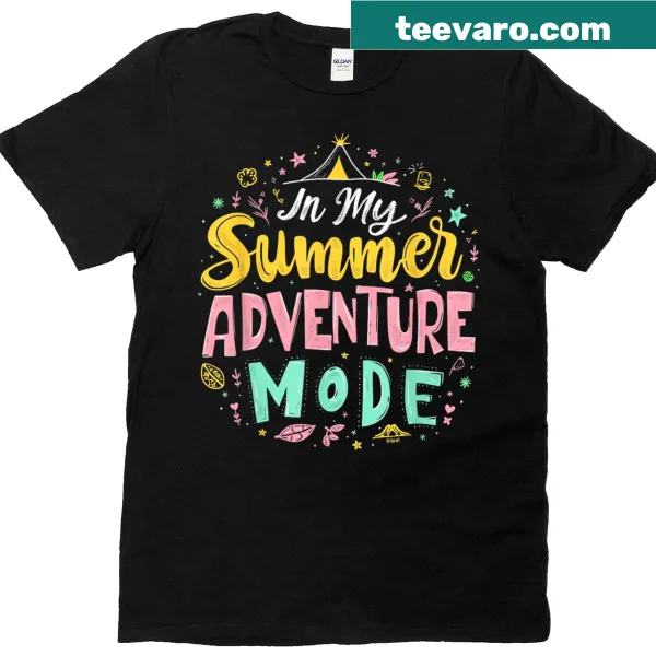 Playful T-shirt stating 'In My Summer Adventure Mode' with fun graphics