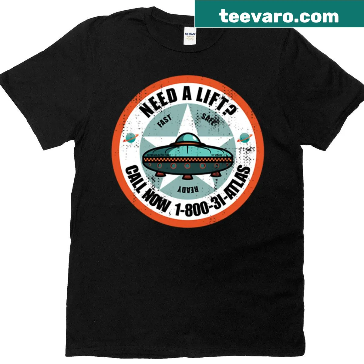 Whimsical Intergalactic Taxi Service T-shirt design — on a men's t-shirt