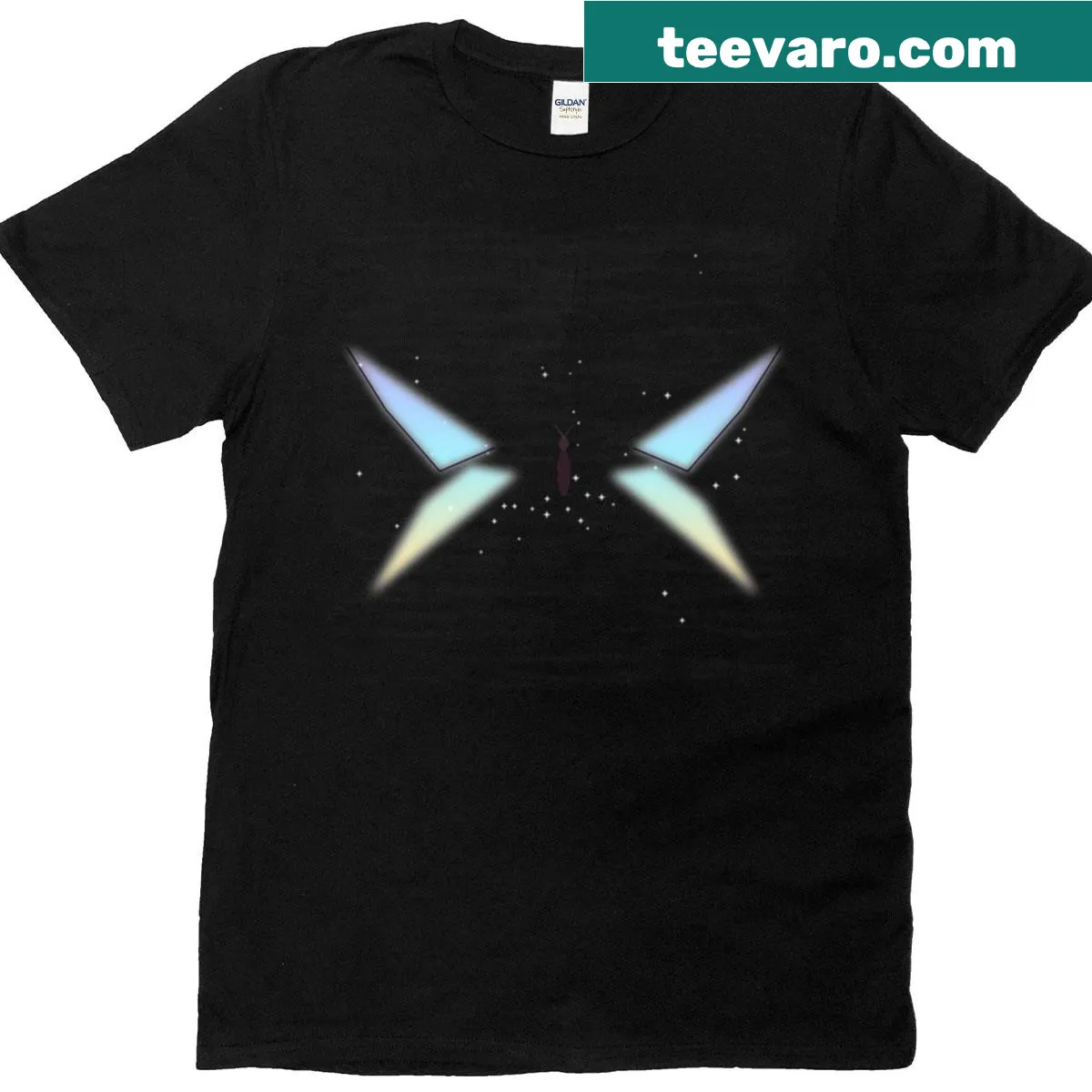 Holographic butterfly t-shirt with abstract design — on a men's t-shirt
