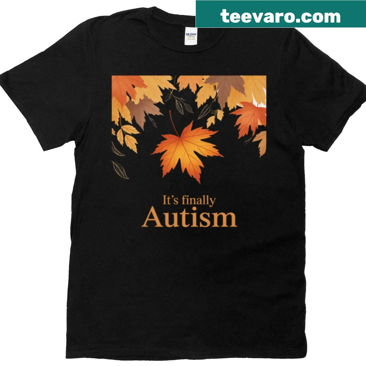 Autumn-themed Autism Awareness T-shirt with a playful design — on a men's t-shirt