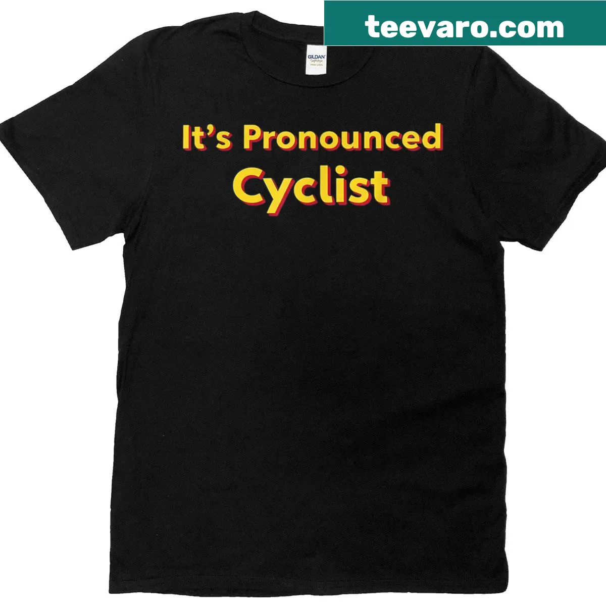 Typography t-shirt with the phrase It's Pronounced Cyclist — on a men's t-shirt