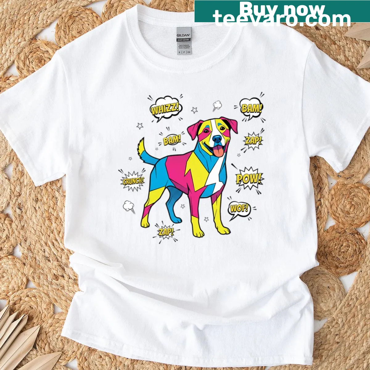 Pop art Jack Russell Terrier t-shirt with playful graphic design — on a men's t-shirt