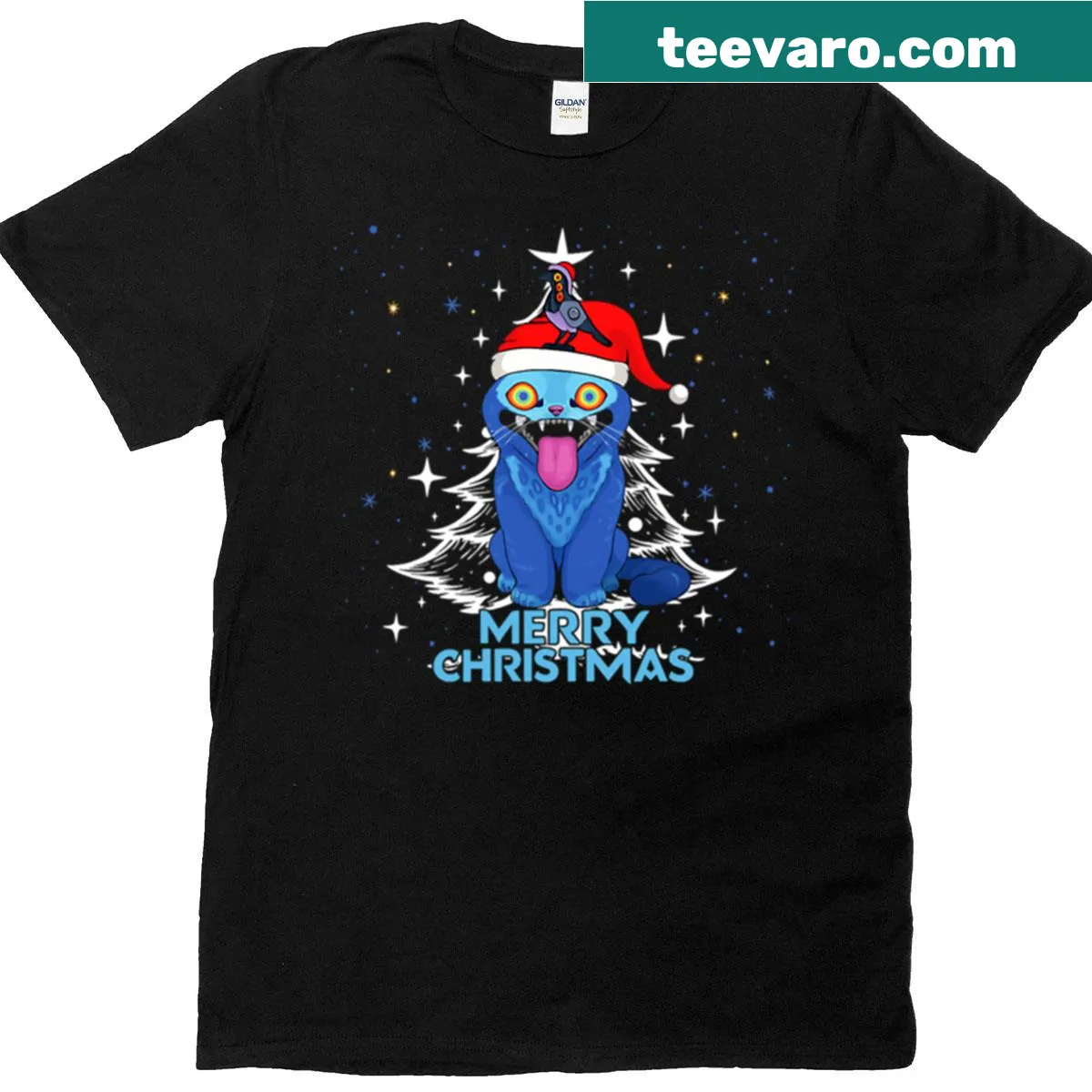 K-pop themed Christmas tee featuring a derpy tiger and festive elements — on a men's t-shirt
