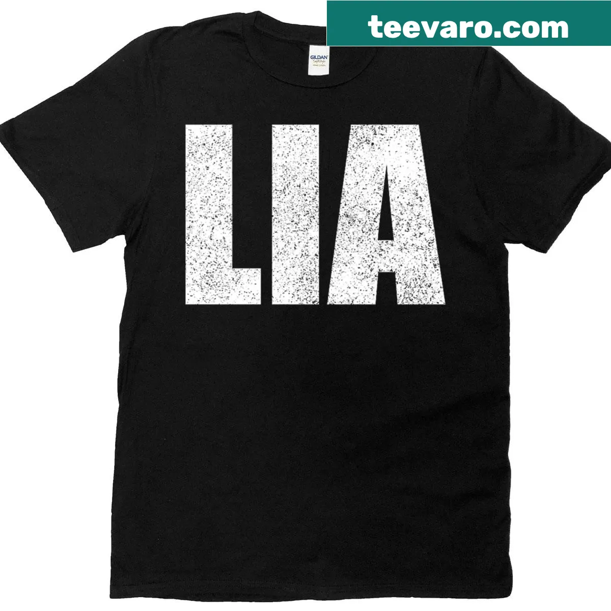 Retro personalized t-shirt featuring the name Lia in hand-lettered style — on a men's t-shirt
