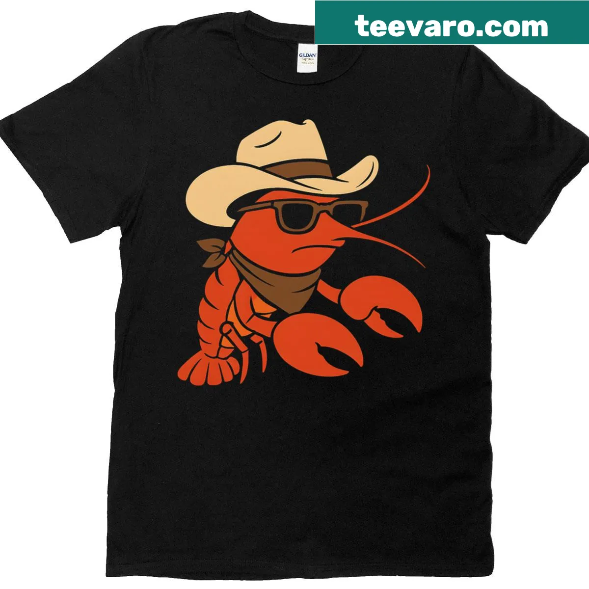 Cartoon lobster cowboy T-shirt for seafood lovers — on a men's t-shirt