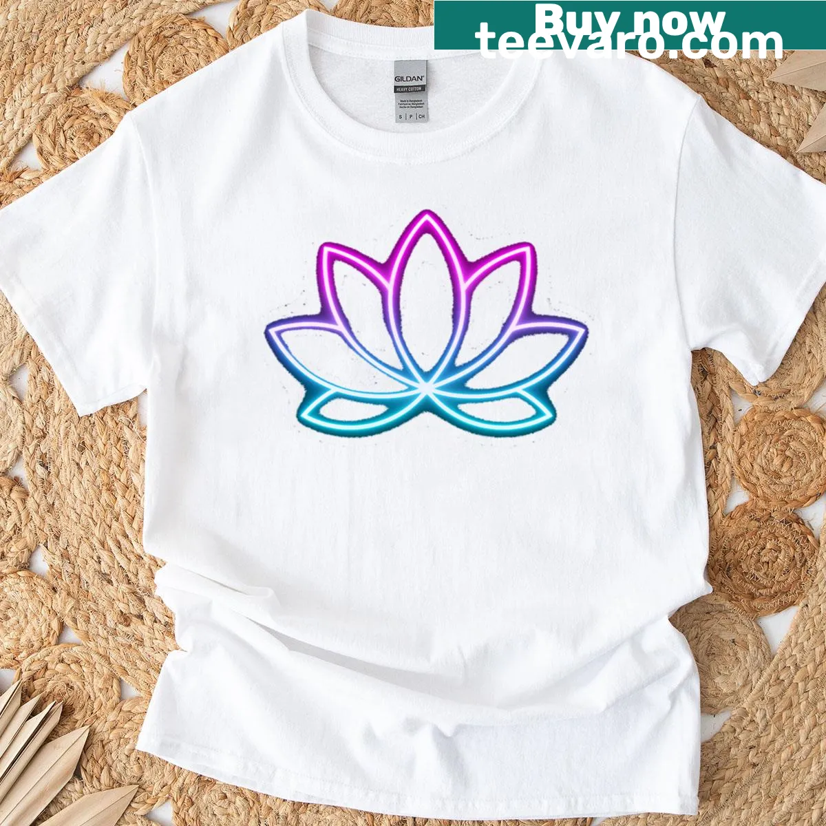 Watercolor lotus design with a glow effect on a t-shirt — on a men's t-shirt