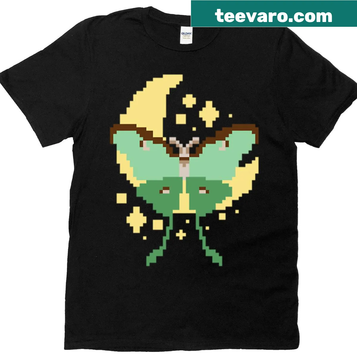 Pixel art representation of the moon on a t-shirt — on a men's t-shirt