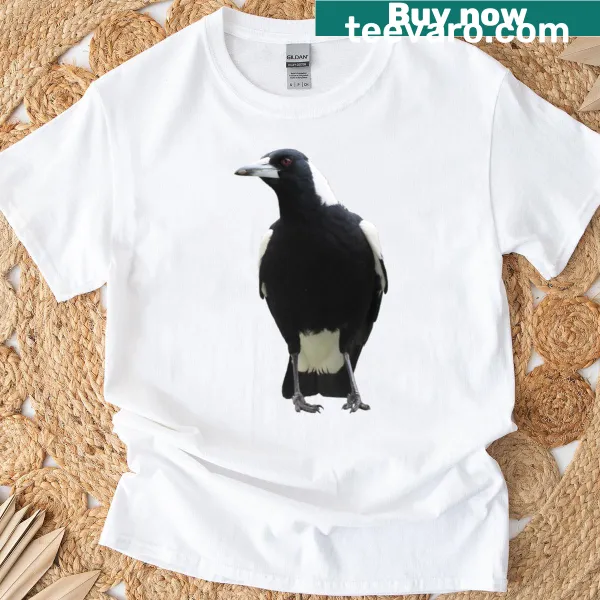 Illustration of a curious magpie on a t-shirt