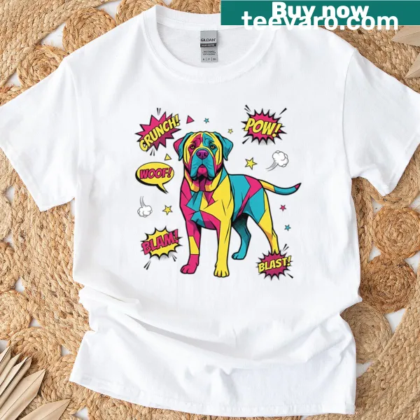 Bold pop art graphic t-shirt featuring comic-style imagery