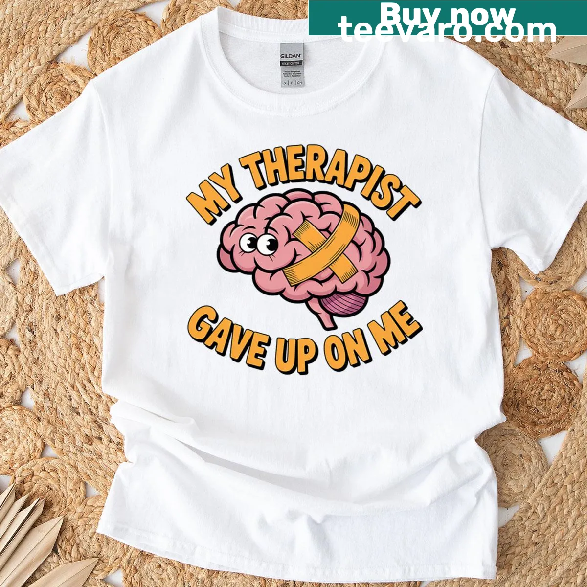 T-shirt with humorous text about therapists and mental health — on a men's t-shirt