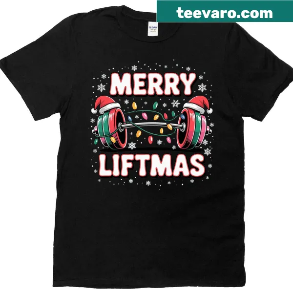 Funny gym-themed Christmas graphic on a T-shirt.