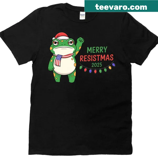 Merry Resistmas 2025 t-shirt with frog graphic for holidays