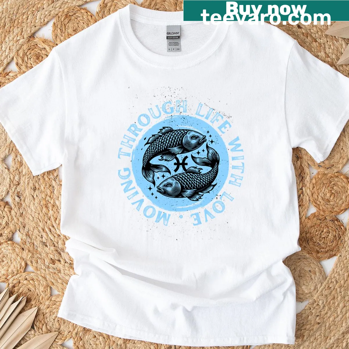 Typography design stating 'Moving Through Life With Love' on a t-shirt — on a men's t-shirt