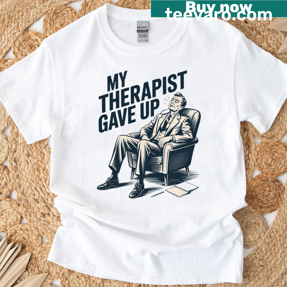 Funny shirt about therapy with humorous text — on a men's t-shirt