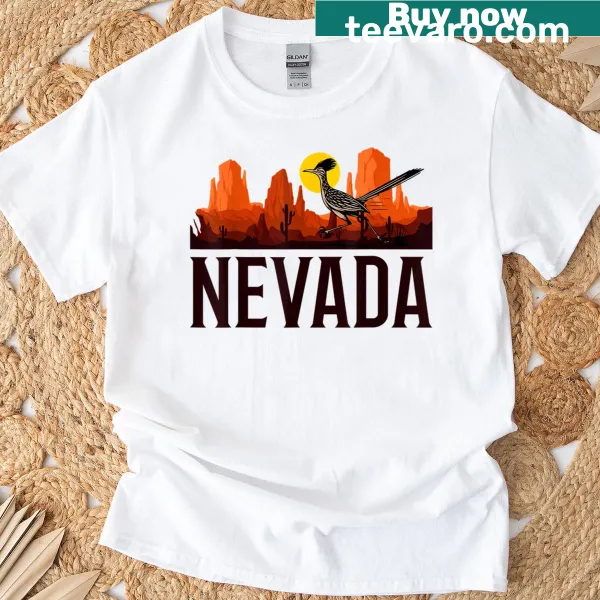 Illustrated roadrunner design celebrating Nevada's desert vibes