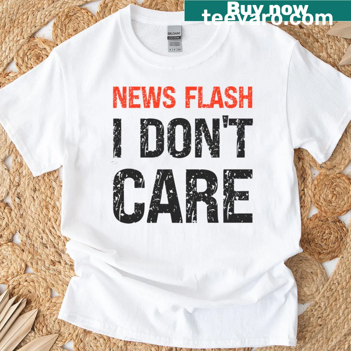 Sarcastic statement T-shirt with bold typography: I Don’t Care — on a men's t-shirt