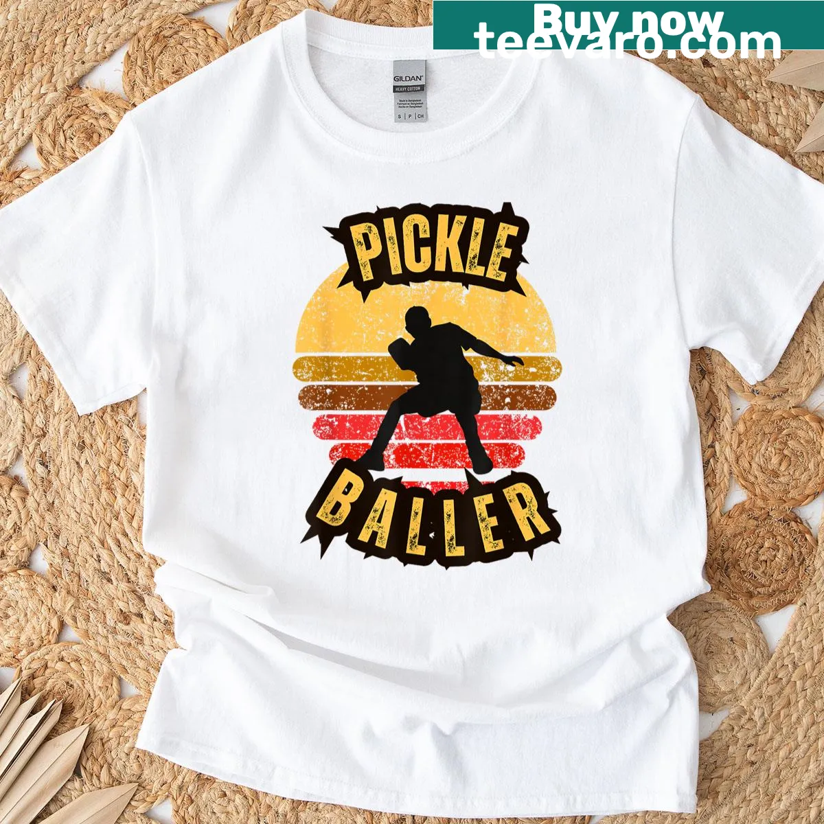 Retro T-shirt for pickleball lovers featuring paddleball graphics — on a men's t-shirt