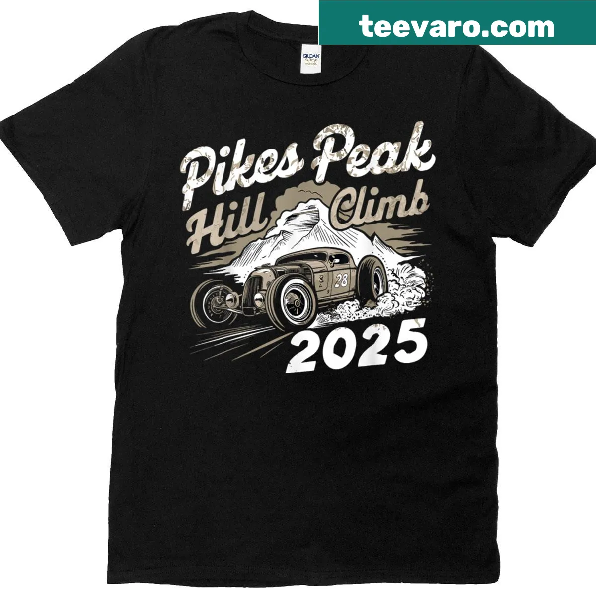 Race car graphic T-shirt for Pikes Peak Hill Climb 2025 fans — on a men's t-shirt