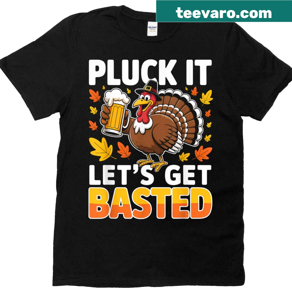 Funny Thanksgiving T-shirt featuring cartoon turkey and humorous text — on a men's t-shirt
