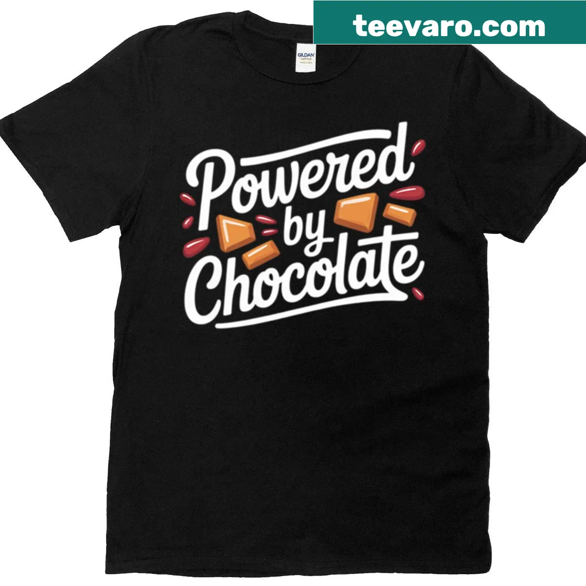 Funny chocolate-themed T-shirt with snack lover graphics — on a men's t-shirt