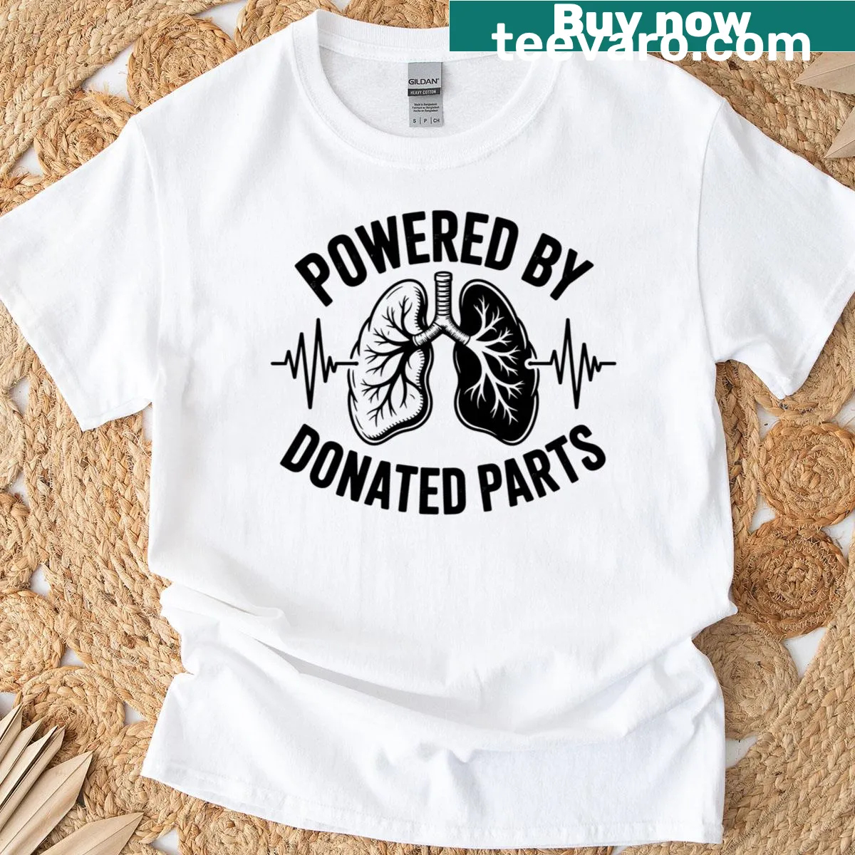 Typography t-shirt promoting organ donation and lung transplants — on a men's t-shirt