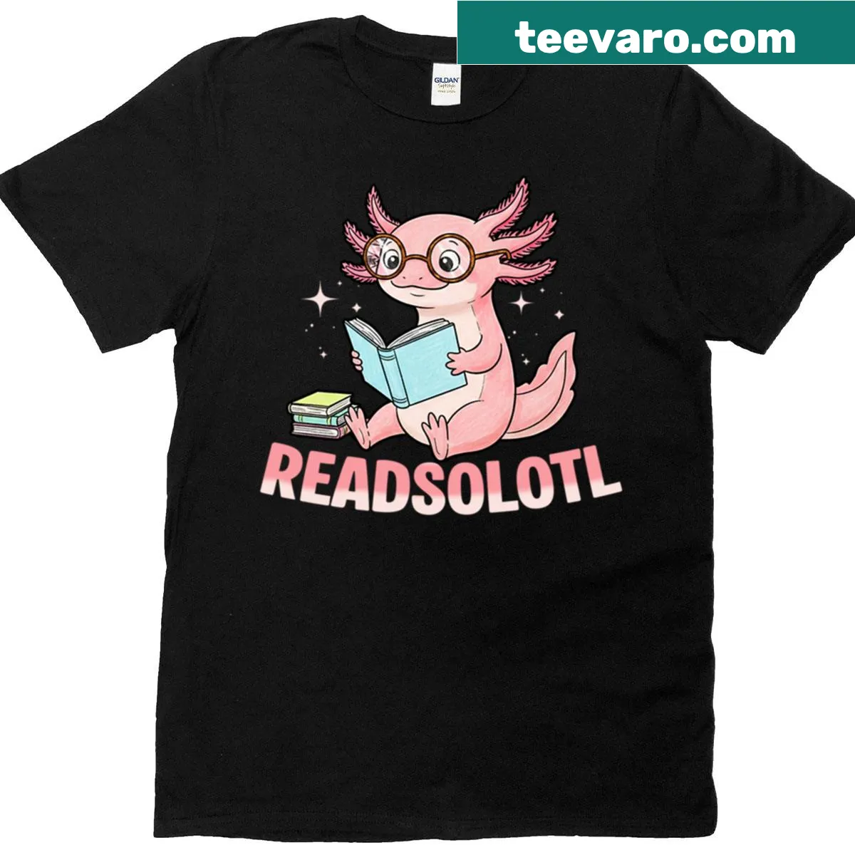 Kawaii axolotl graphic t-shirt with playful design — on a men's t-shirt