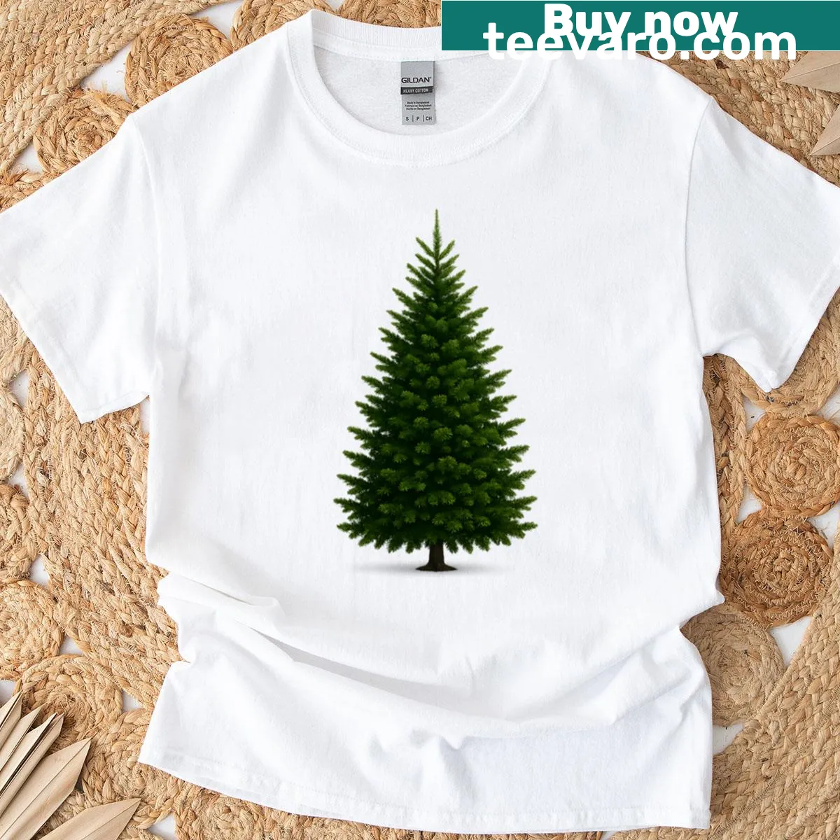 Realistic Christmas tree illustration on a holiday T-shirt — on a men's t-shirt