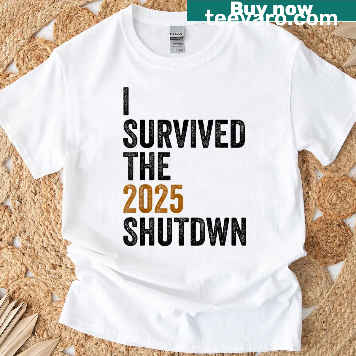 Vintage-style t-shirt with 'I Survived The 2025 Shutdown' text — on a men's t-shirt
