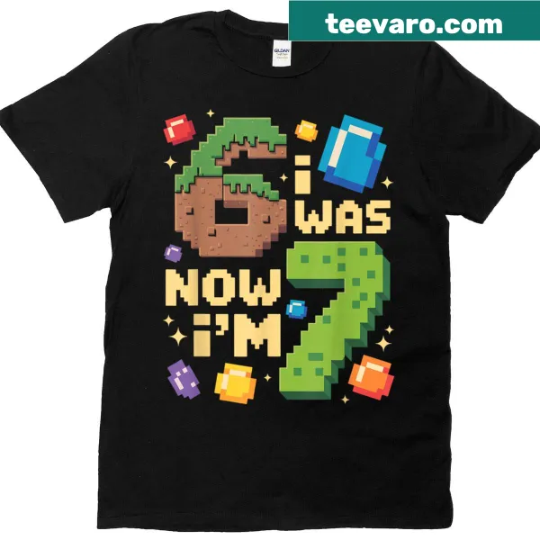Retro birthday t-shirt announcing the transition from 6 to 7 for boys