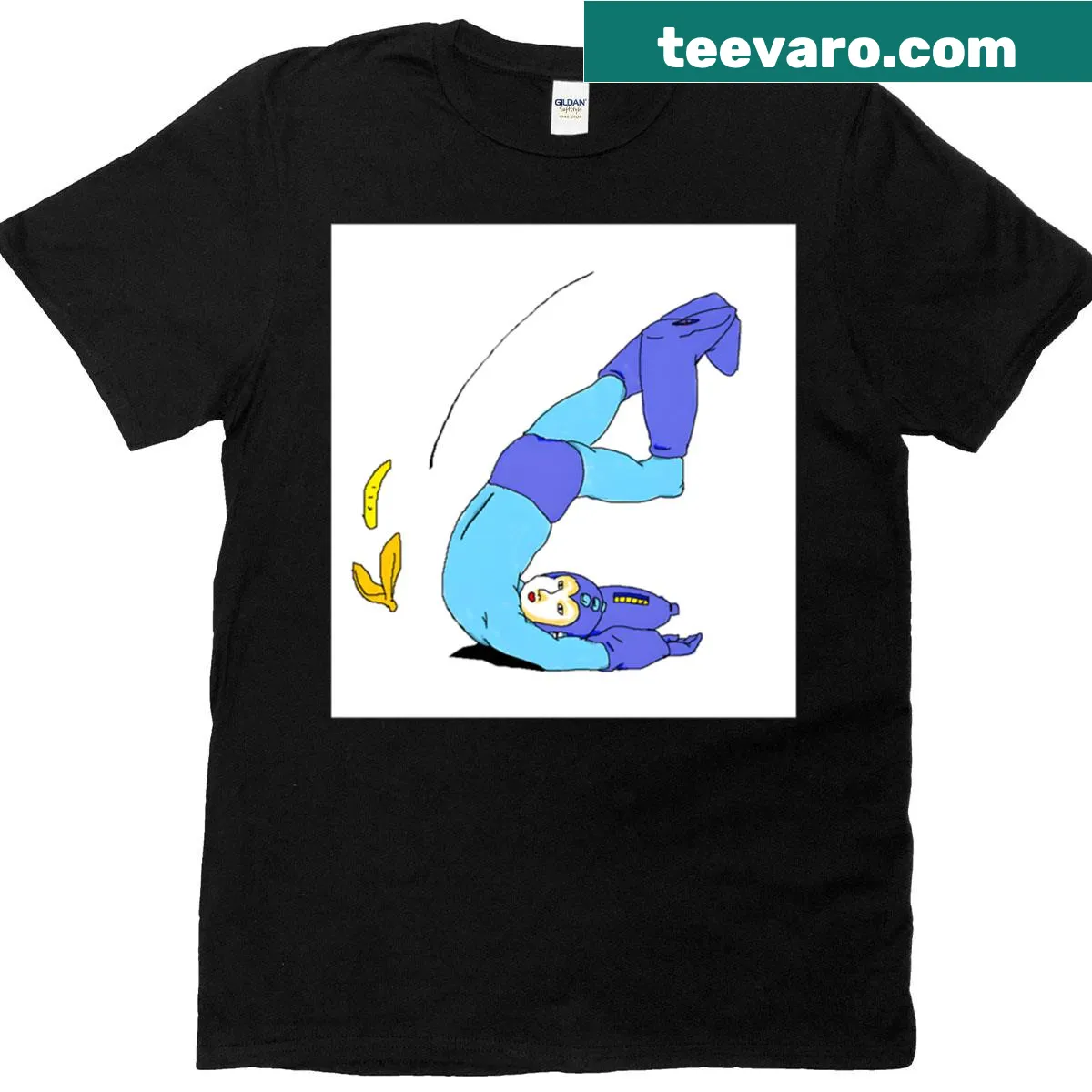 Playful T-shirt featuring a humorous robot design in a slip-up. — on a men's t-shirt