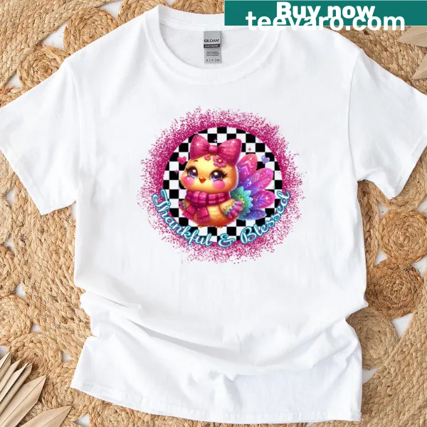 Funny cartoon turkey T-shirt with rose glitter bomb design