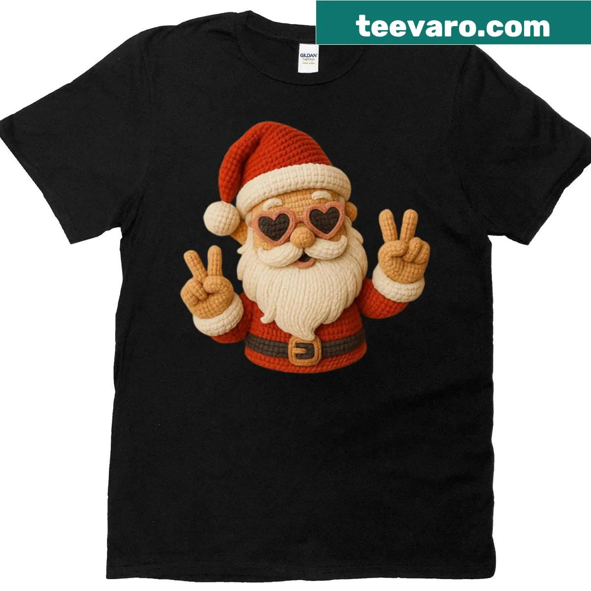 Santa wearing heart glasses in a festive illustration — on a men's t-shirt