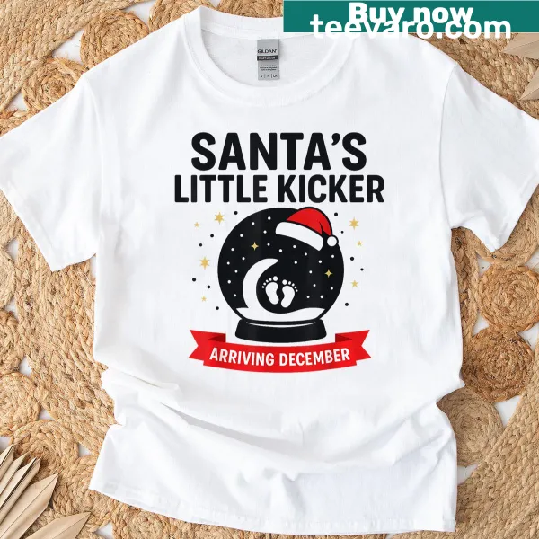 Pregnancy T-shirt with festive Santa graphic and text