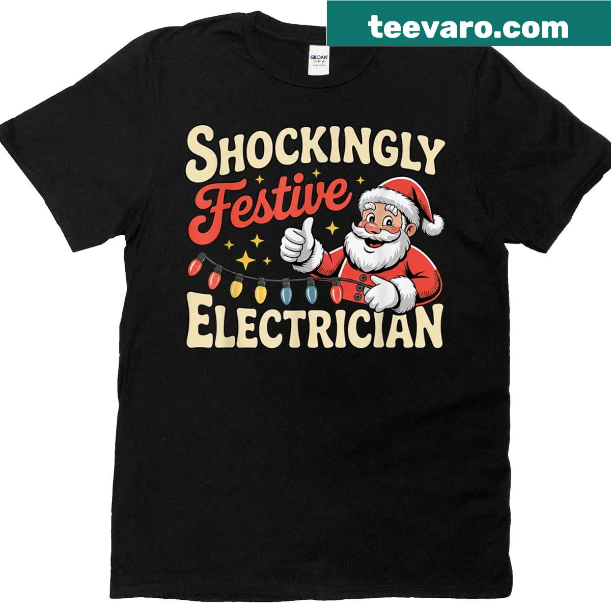 Funny electrician-themed Christmas t-shirt — on a men's t-shirt