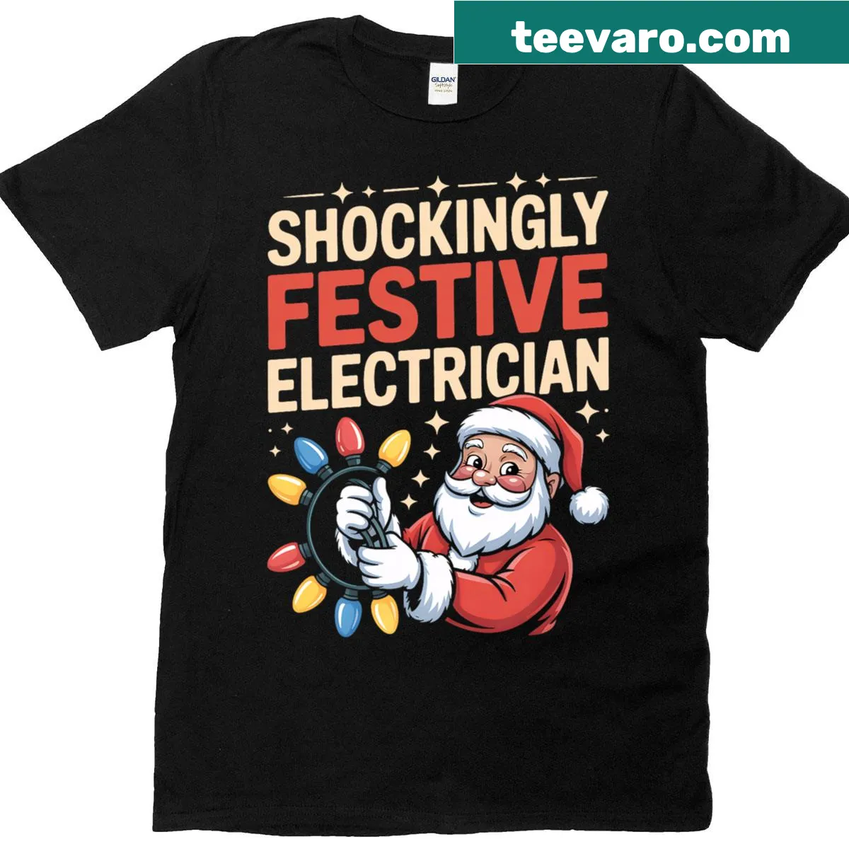 Electrician-themed Christmas t-shirt with humorous festive design — on a men's t-shirt