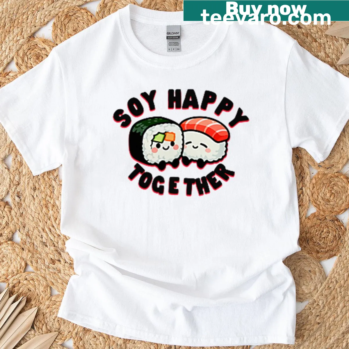 Cute sushi characters representing joy and togetherness — on a men's t-shirt
