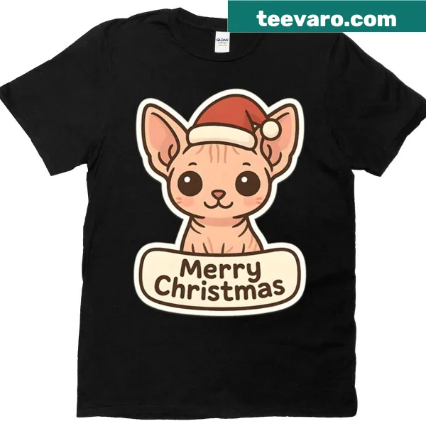 Sphynx cat wearing a Santa hat for Christmas