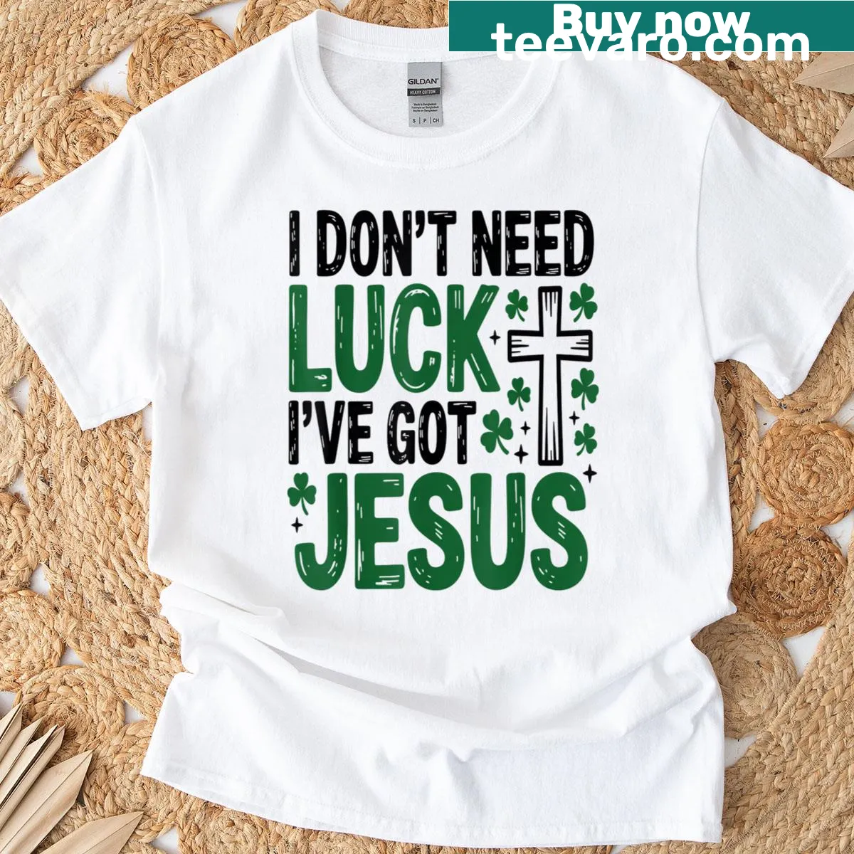 Christian-themed St. Patrick's Day t-shirt with meaningful design — on a men's t-shirt