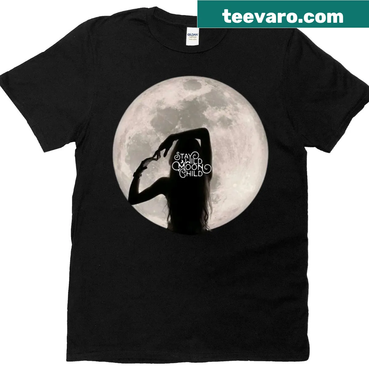 Retro silhouette of a full moon with stars — on a men's t-shirt