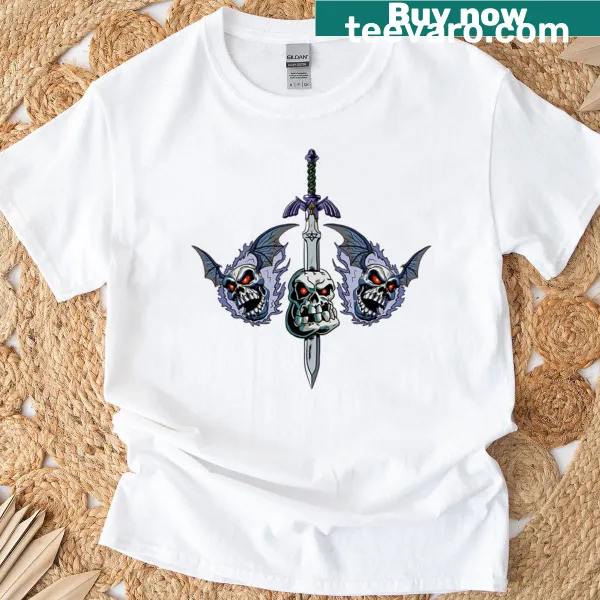 Edgy t-shirt design with a sword through a skull illustration