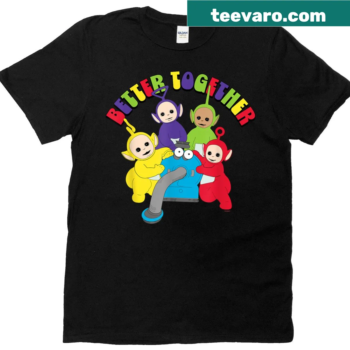 Teletubbies group design featuring Noo-noo — on a men's t-shirt