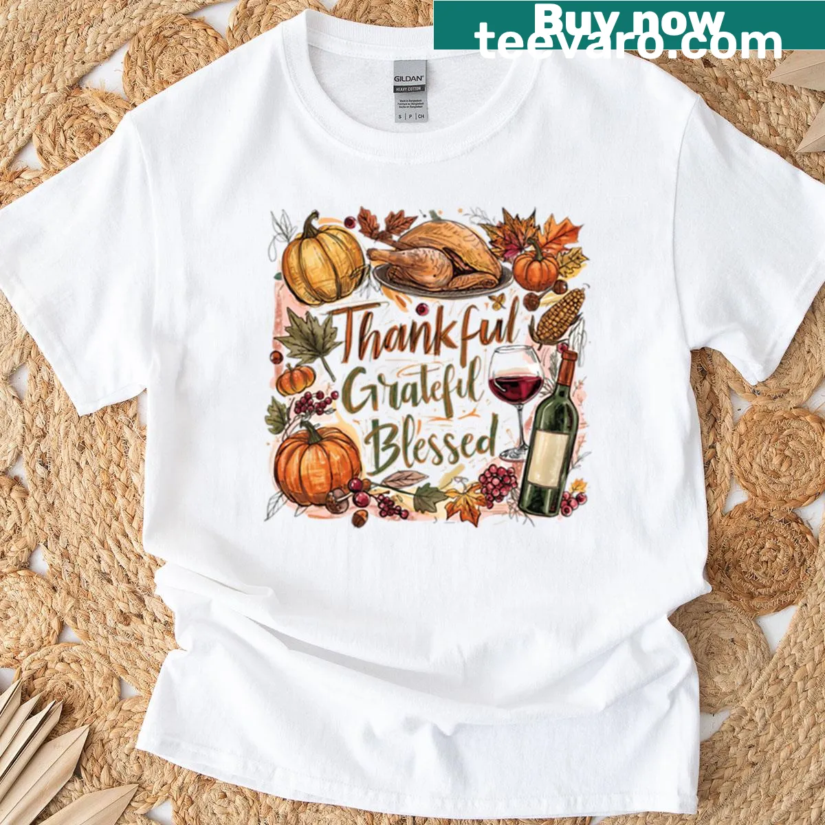 Thanksgiving T-shirt with thankful, grateful, and blessed text — on a men's t-shirt